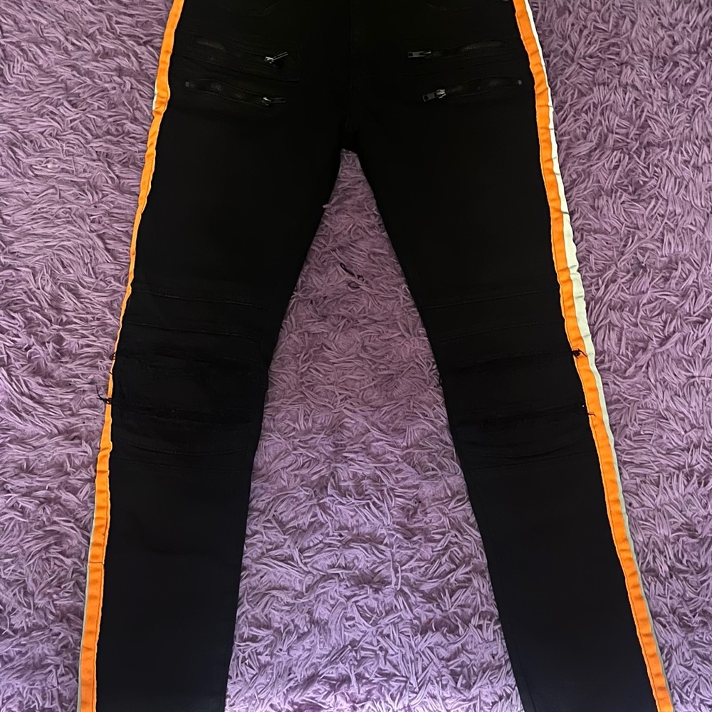 Black Jeans with Orange & White Relflective Stripes
